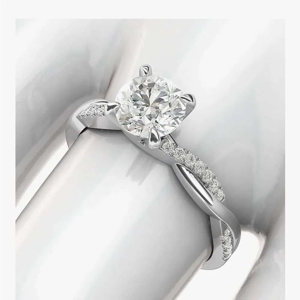 Moissanite Engagement Ring 1.0 CT Twisted Vine Halo 925 Sterling Silver GRA Cert